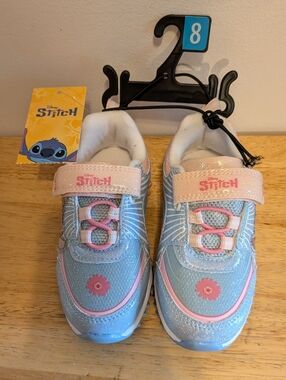 Disney Stitch Light Blue & Pink Kids' Sneakers with Hook-and-Loop Strap